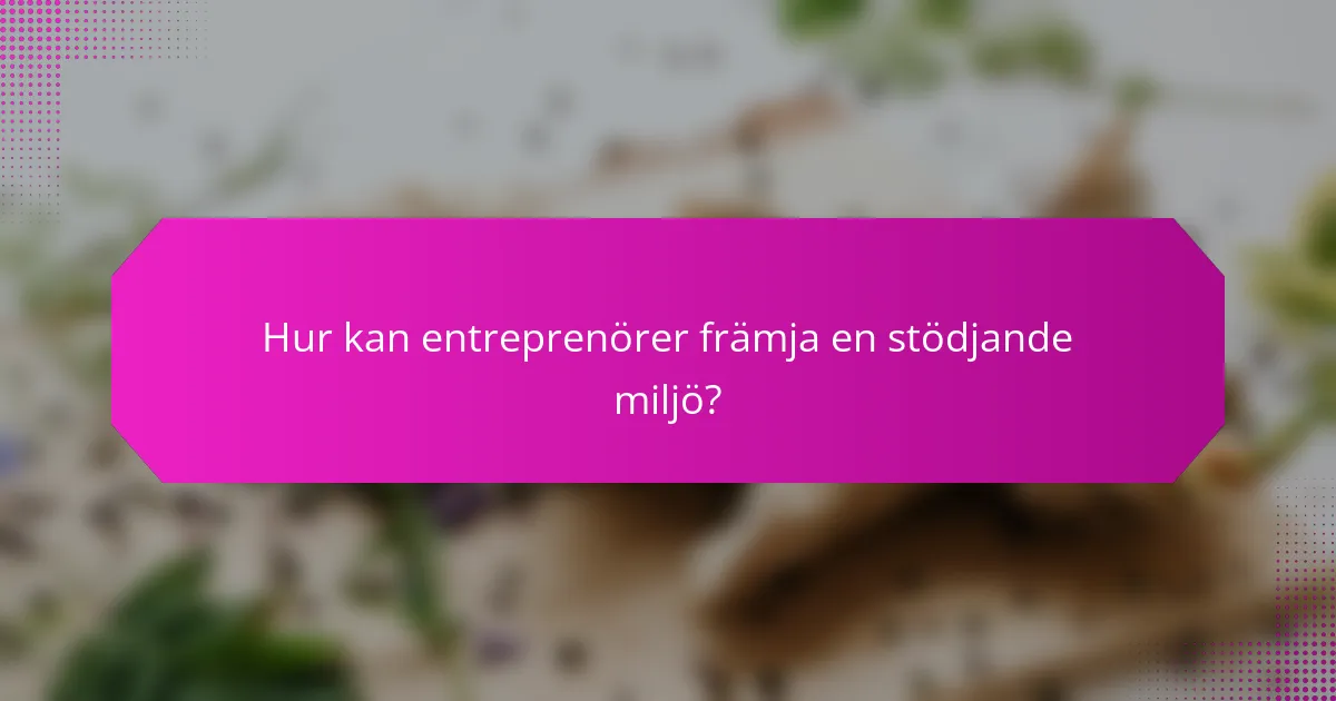 Hur kan entreprenörer främja en stödjande miljö?