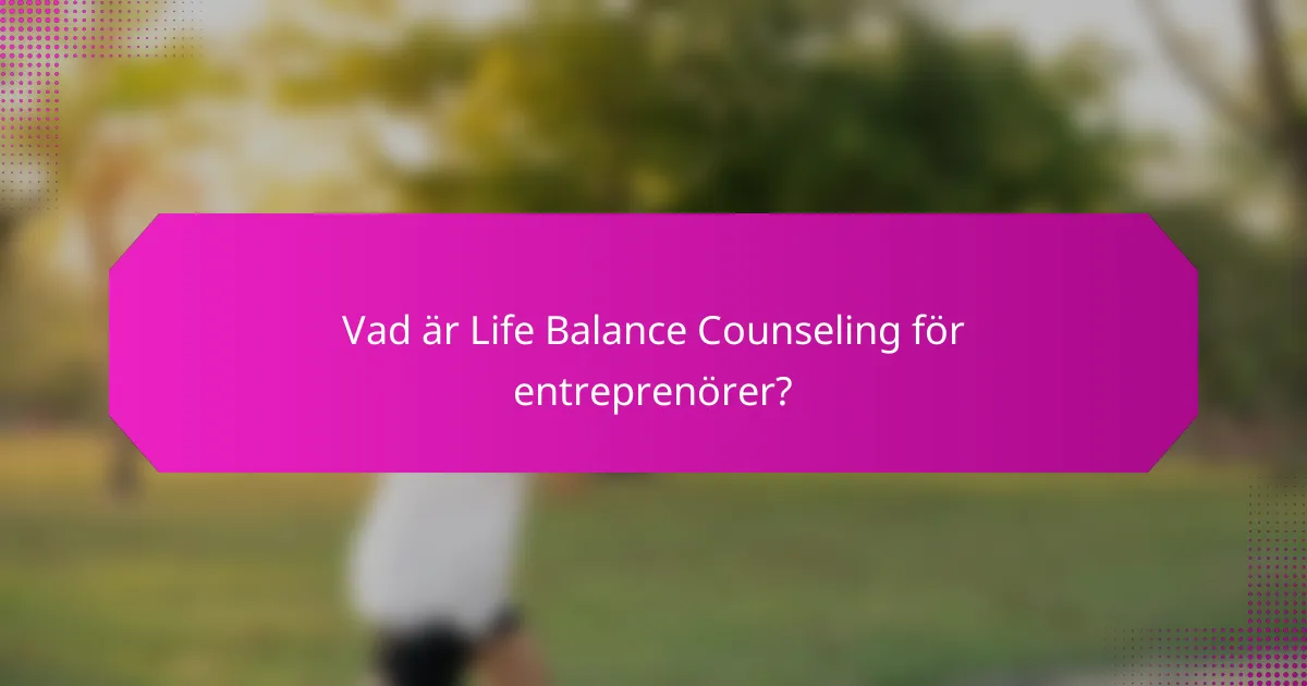 Vad är Life Balance Counseling för entreprenörer?