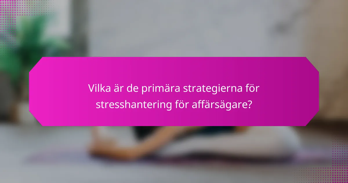 Vilka är de primära strategierna för stresshantering för affärsägare?