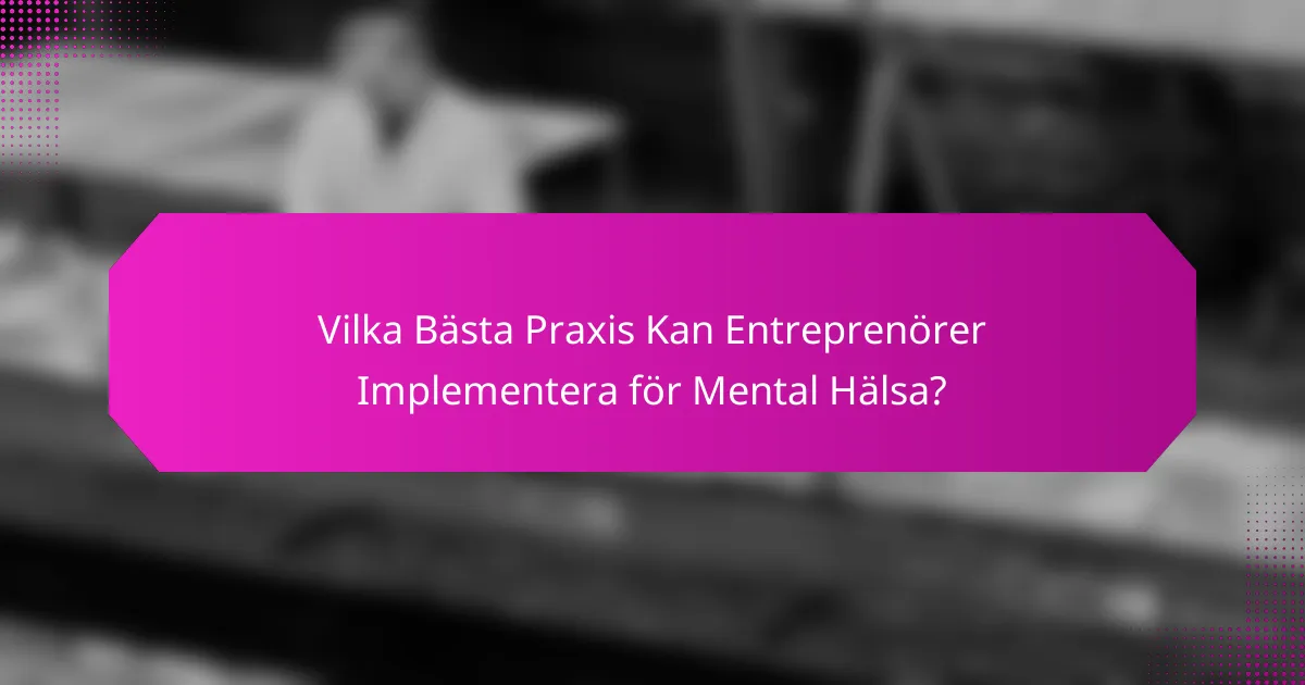 Vilka Bästa Praxis Kan Entreprenörer Implementera för Mental Hälsa?